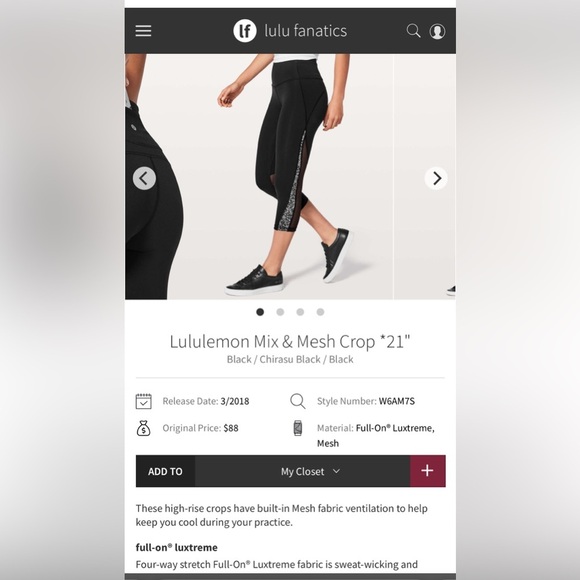 Lululemon Mix & Mesh Crop *21" Black / Chirasu Black - Picture 6 of 7